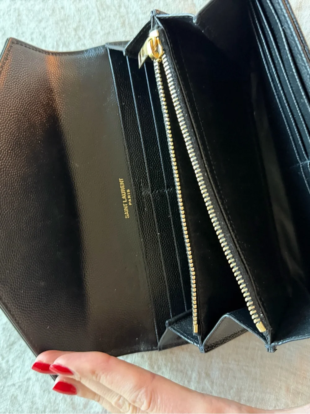 Saint Laurent Black Quilted Envelope Wallet with Gold YSL Logo - Picture 6 of 8